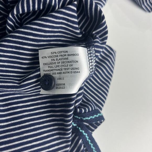 Coolibar Mens Merrit Long Sleeve Pocket Polo Shirt Blue White Striped UPF50 NWT - Picture 9 of 13